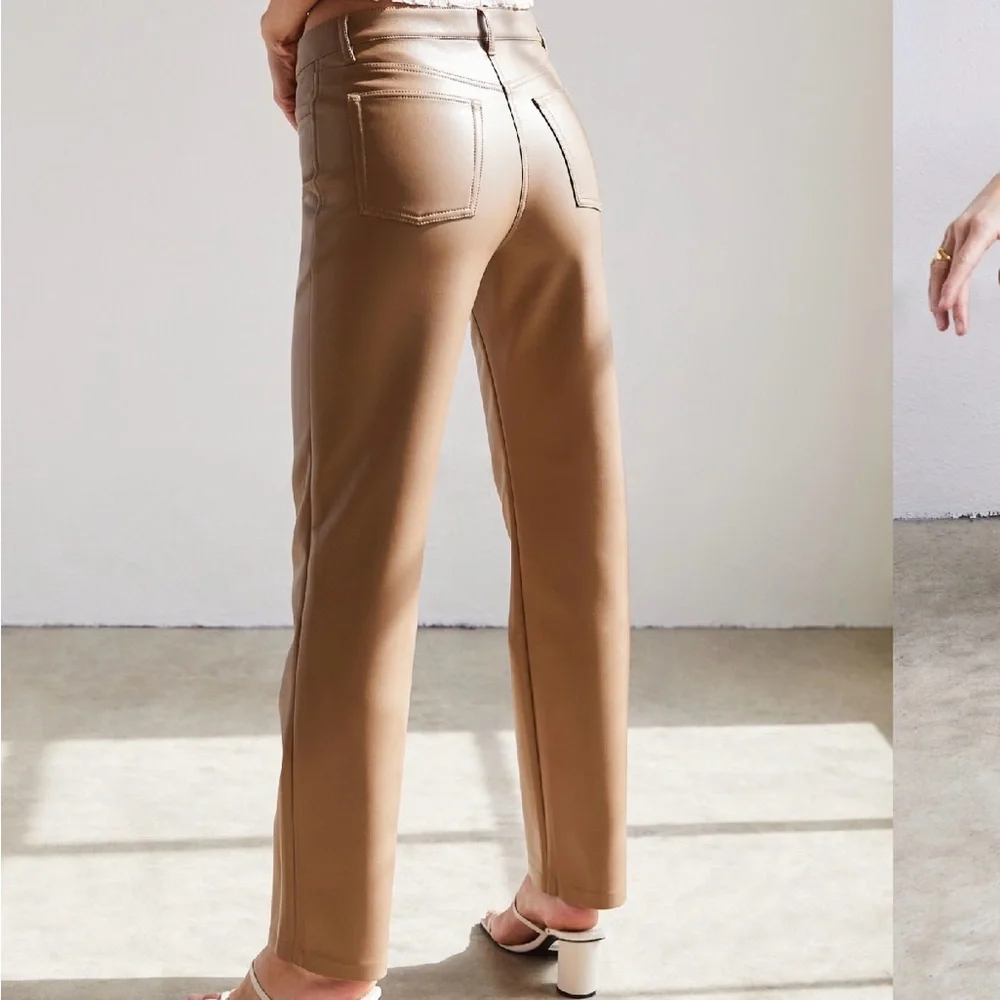 Wilfred Aritzia Melina Low Rise Brown Vegan leather Pants, 4 - Picture 2 of 13